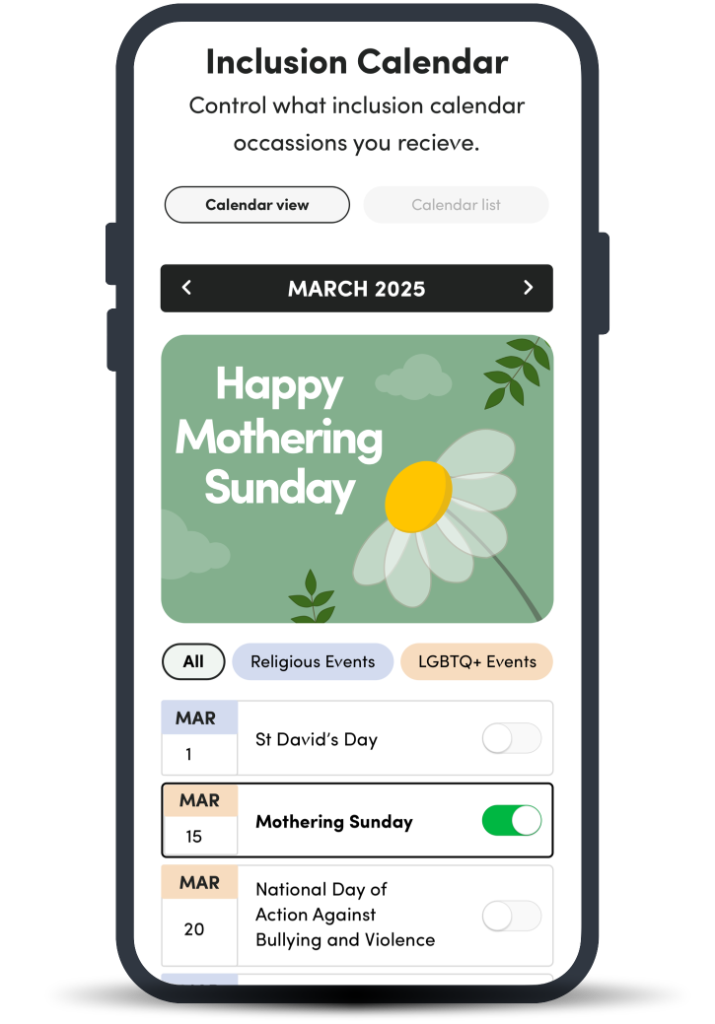 Inclusion Calendar app interface showing personalized event management