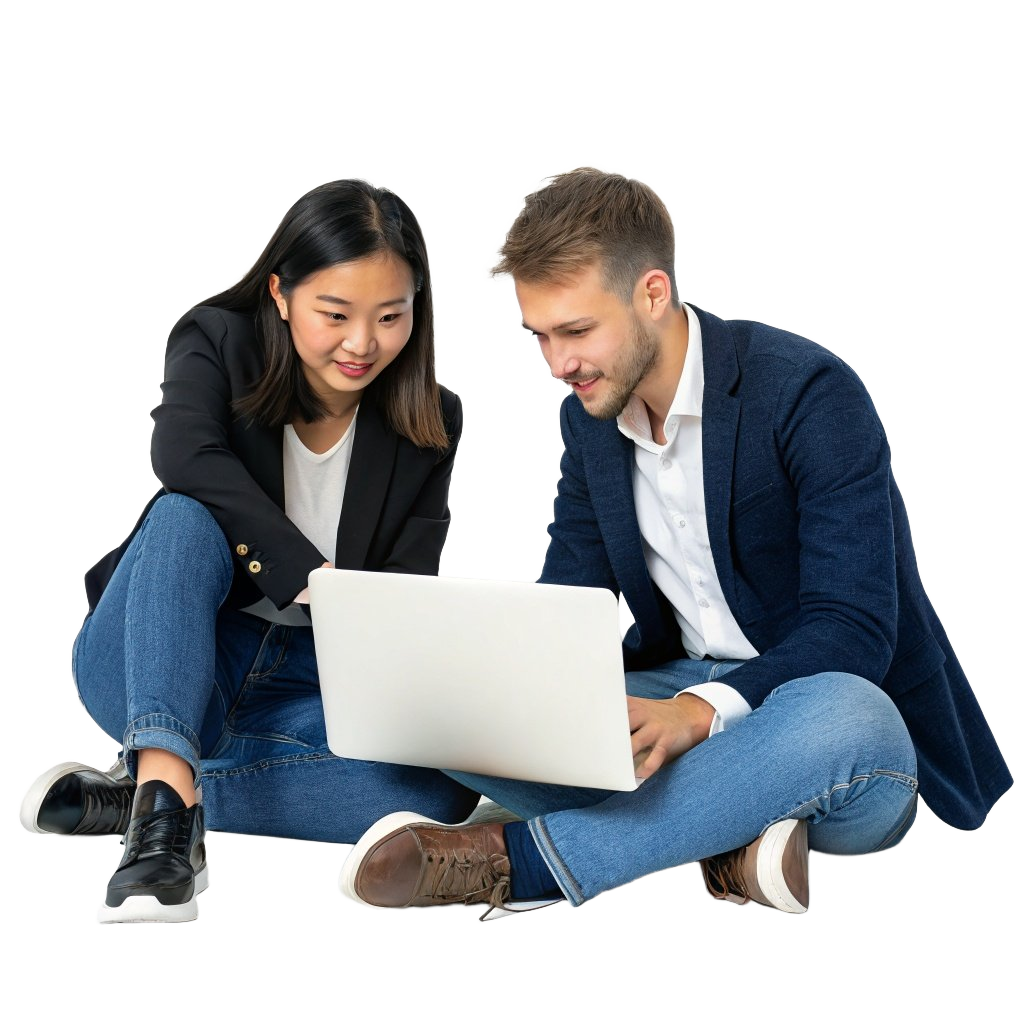 Young diverse couple working together