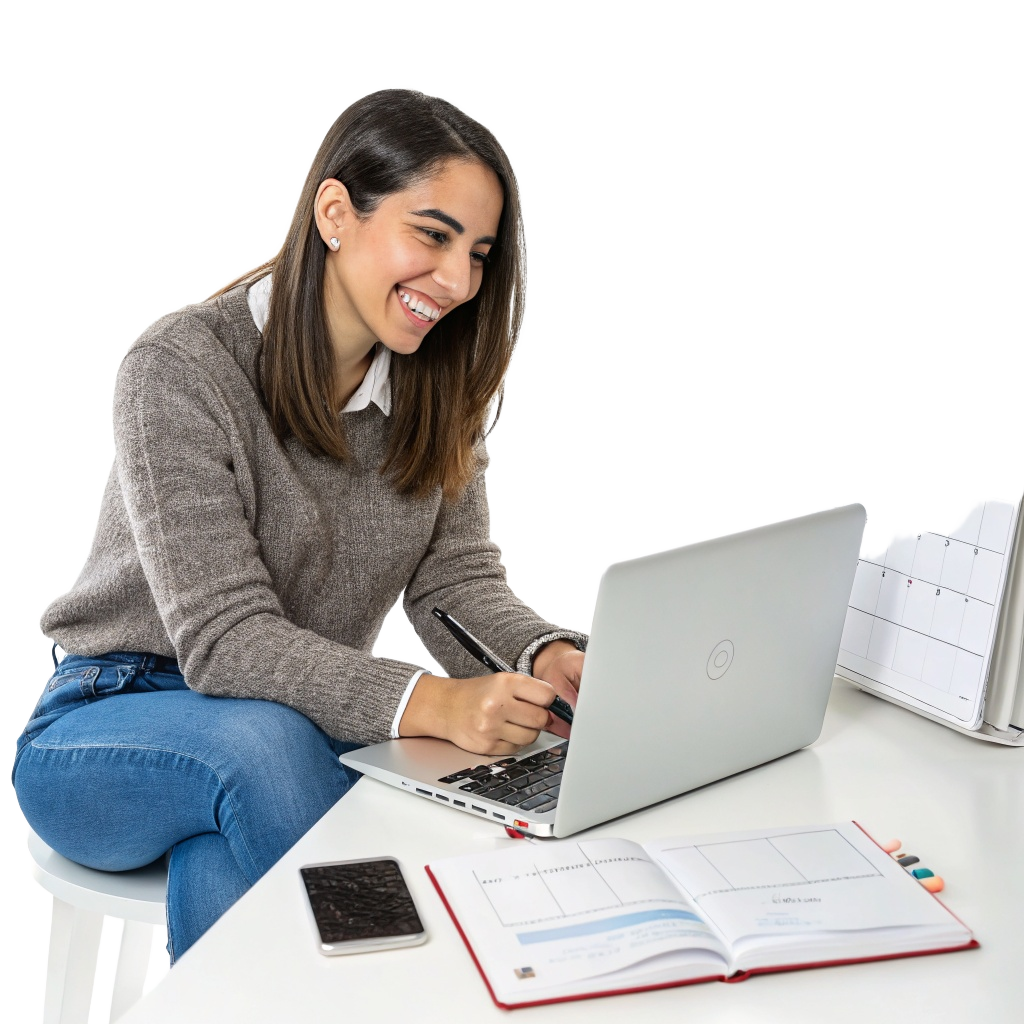 Young Hispanic woman booking a demo