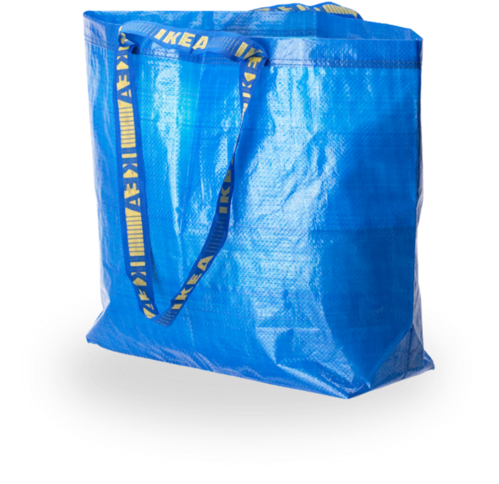 IKEA iconic blue shopping bag with yellow IKEA branding
